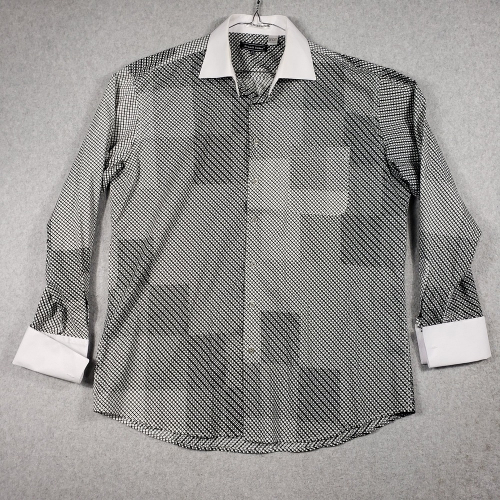 Avanti Uomo Men's 17.5 34/35 Slim Fit French Cuff Dress Shirt Black White Stripe